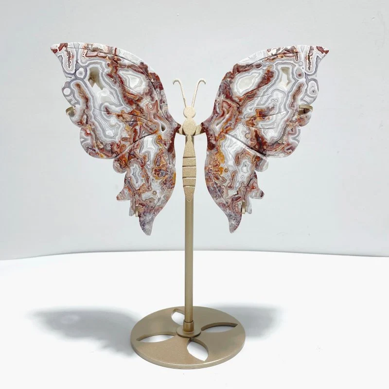 Unique Morocco Agate Butterfly Wing Carving With Stand