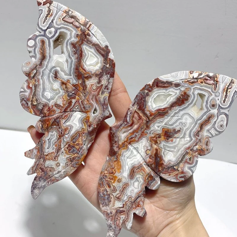 Unique Morocco Agate Butterfly Wing Carving With Stand - Image 2