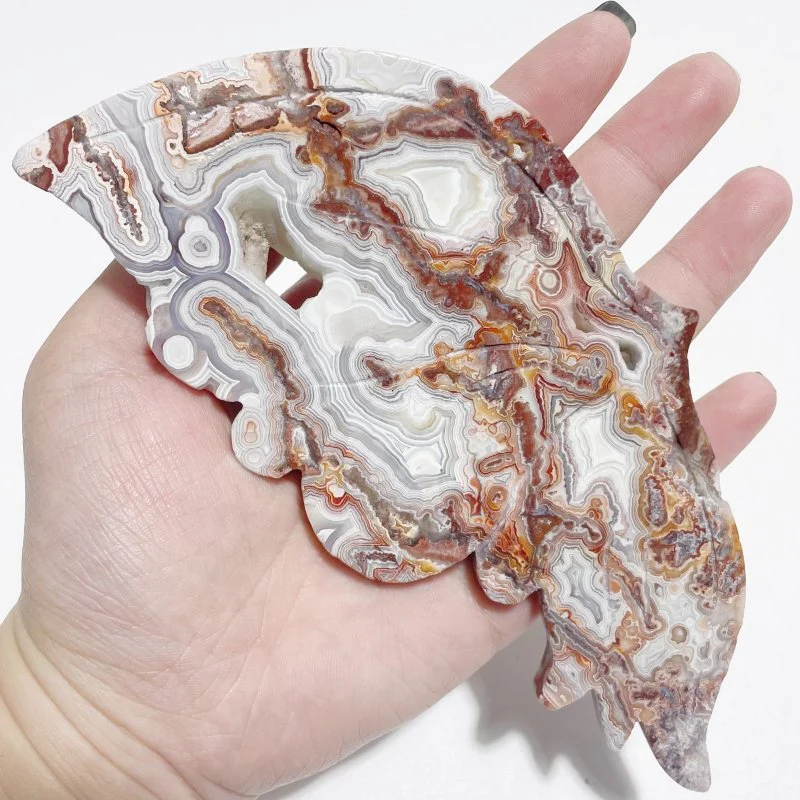Unique Morocco Agate Butterfly Wing Carving With Stand - Image 3