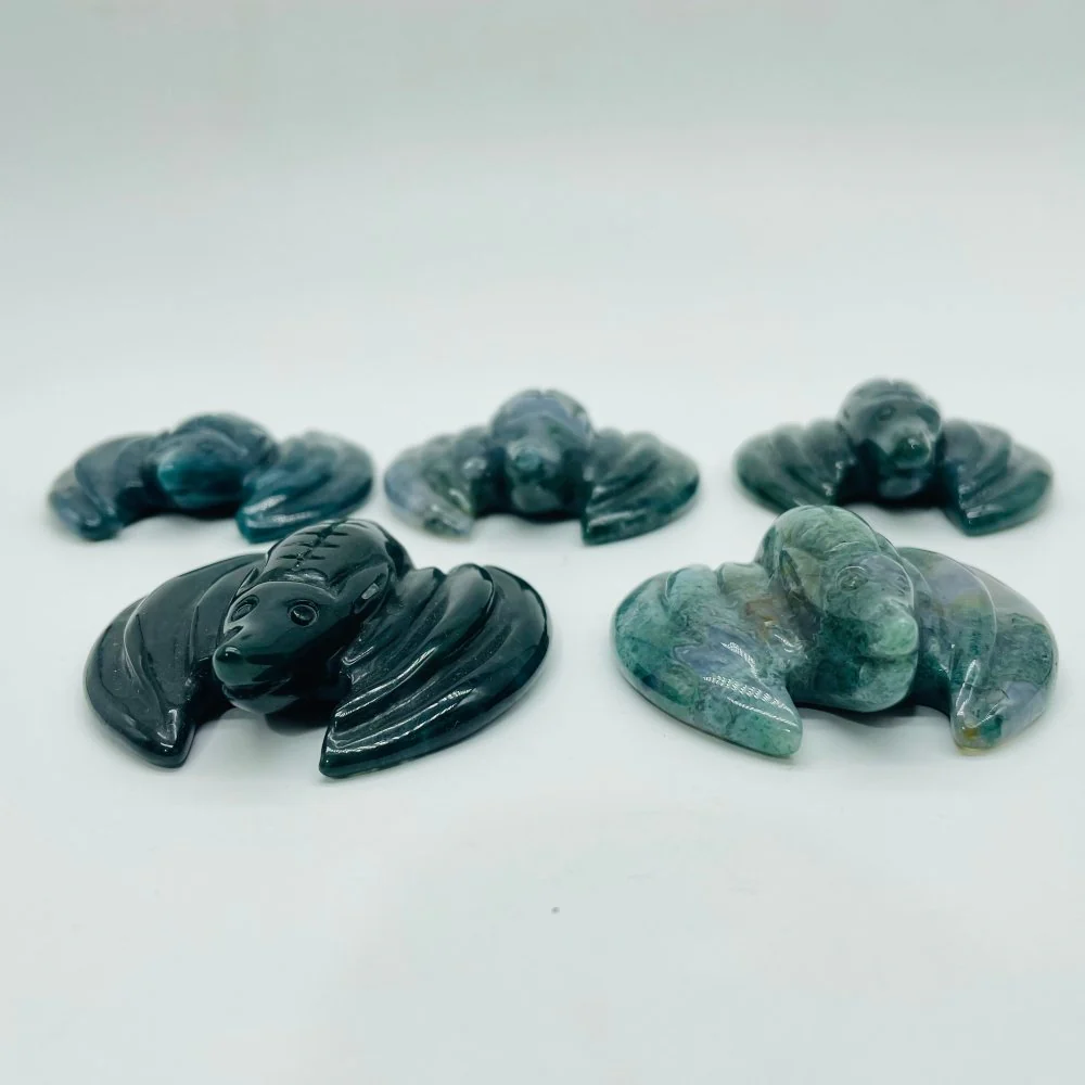Moss Agate Bat Carving Animal Wholesale - Image 2