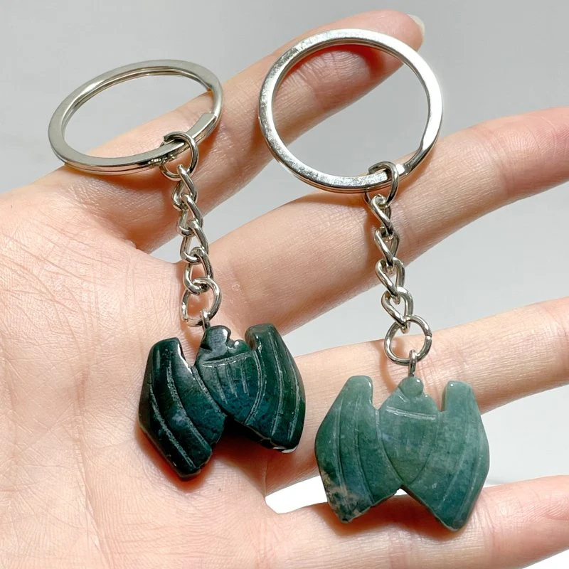 Moss Agate Bat Carving Keychain Wholesale - Image 3