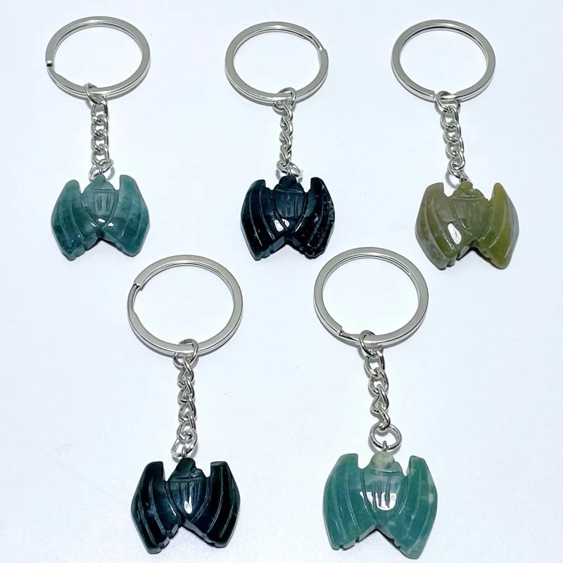 Moss Agate Bat Carving Keychain Wholesale - Image 4