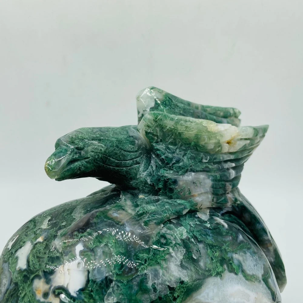 Beautiful Large Moss Agate Bird Skull Carving - Image 5