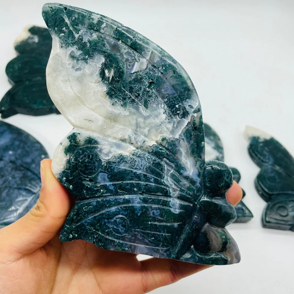 7 Pieces Moss Agate Butterfly Fairy Carving - Image 3