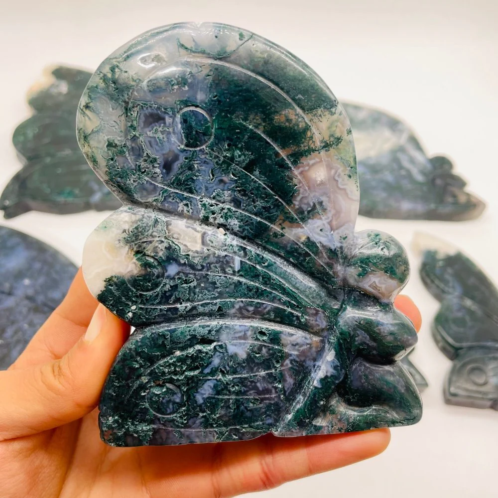 7 Pieces Moss Agate Butterfly Fairy Carving - Image 4