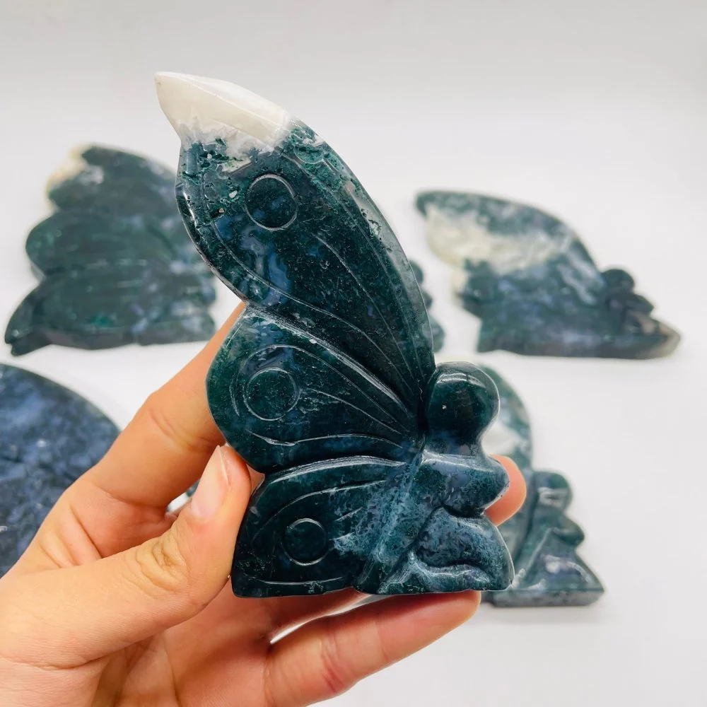 7 Pieces Moss Agate Butterfly Fairy Carving - Image 5