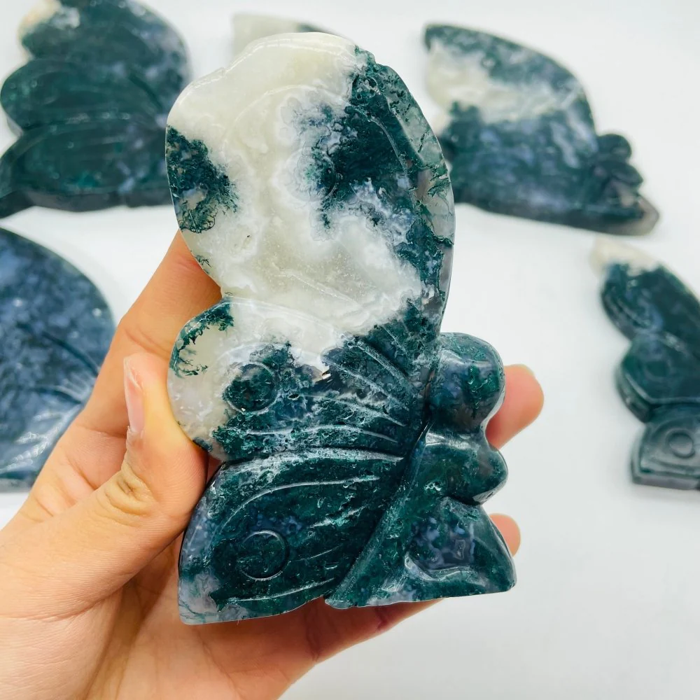 7 Pieces Moss Agate Butterfly Fairy Carving - Image 6