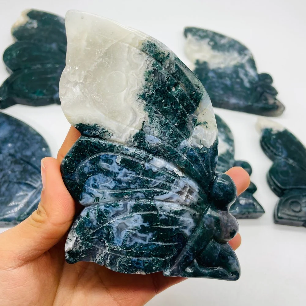7 Pieces Moss Agate Butterfly Fairy Carving - Image 7