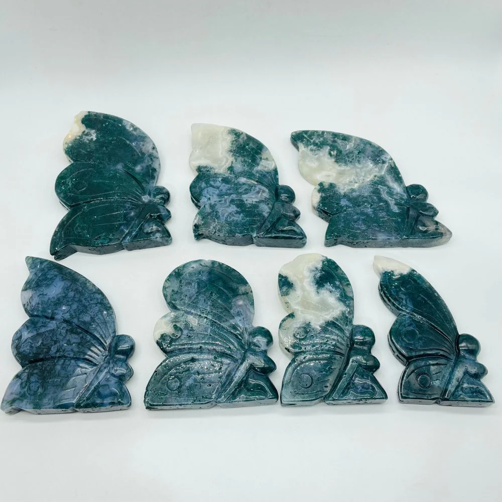 7 Pieces Moss Agate Butterfly Fairy Carving - Image 8