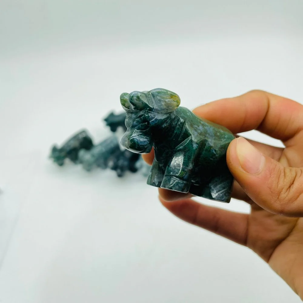 Moss Agate Cattle Cow Carving Wholesale - Image 2