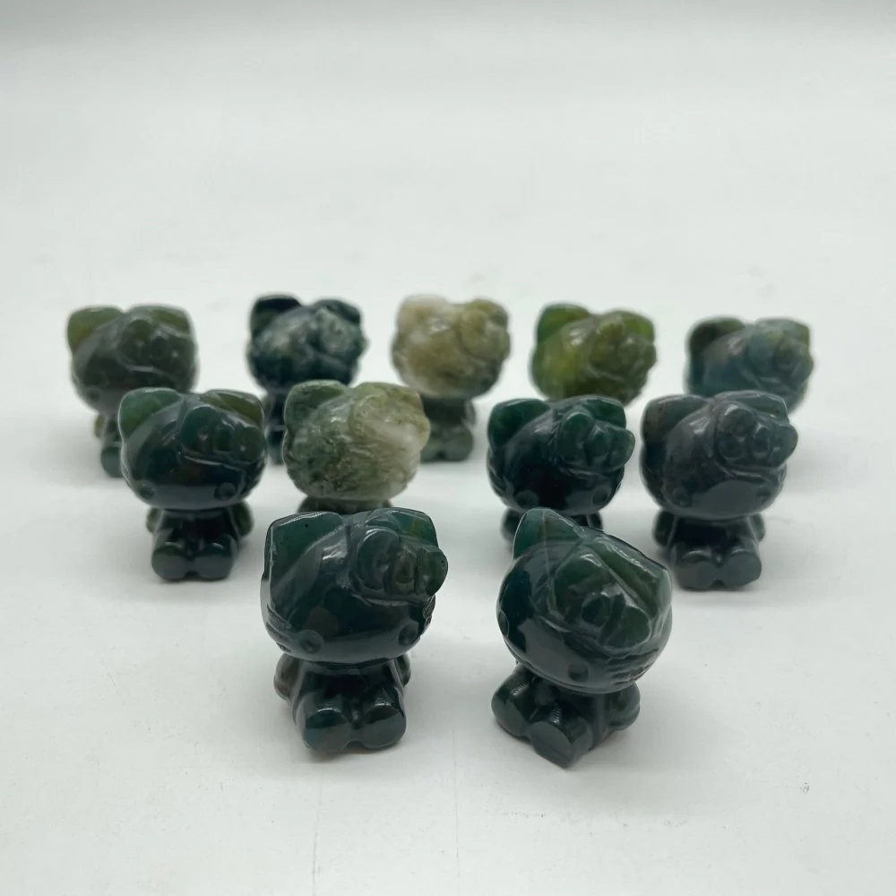 Moss Agate Hello Kitty Carving Crystal Wholesale - Image 2