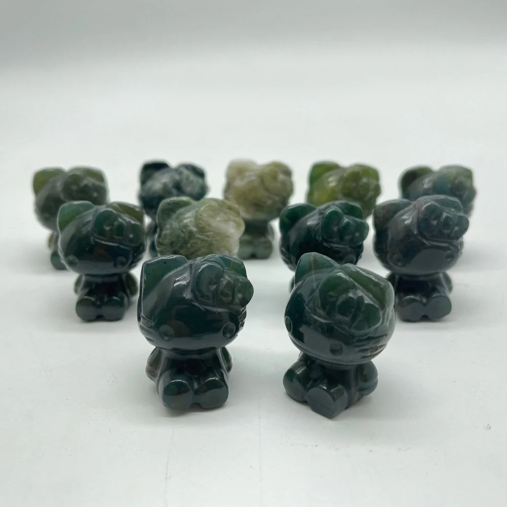 Moss Agate Hello Kitty Carving Crystal Wholesale - Image 3