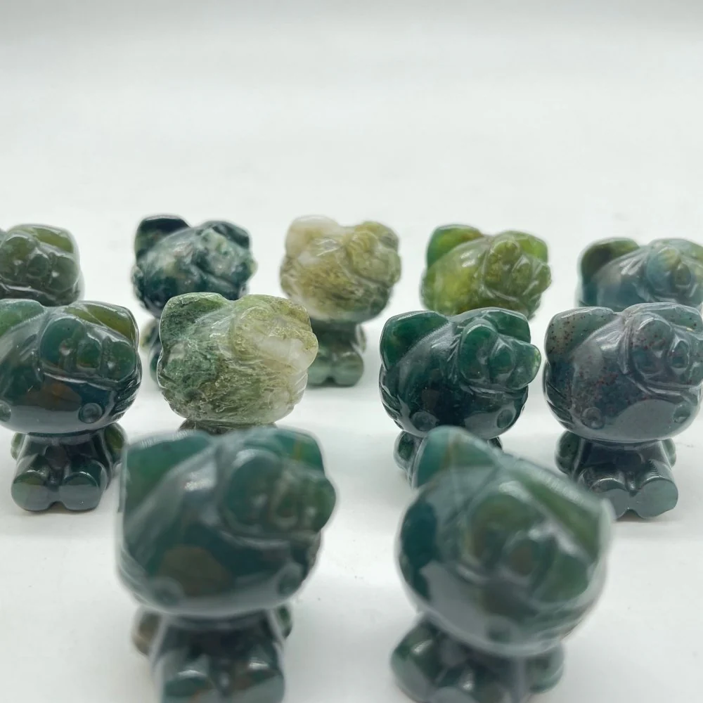 Moss Agate Hello Kitty Carving Crystal Wholesale - Image 4