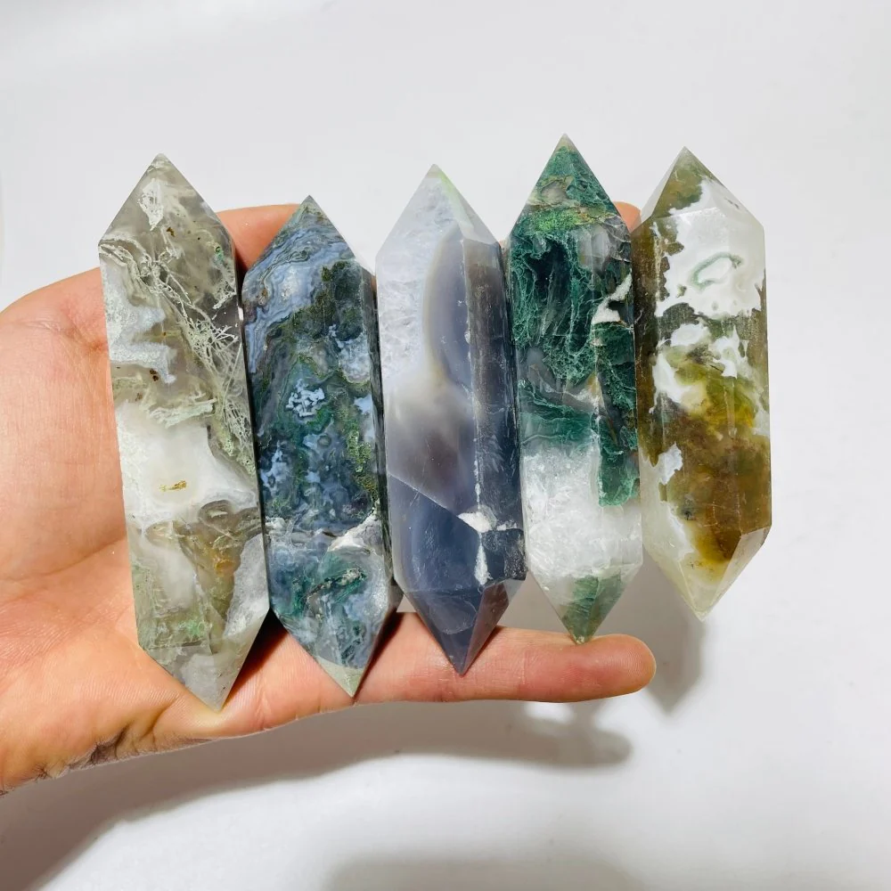 Moss Agate Double Point Tower Wholesale - Image 2