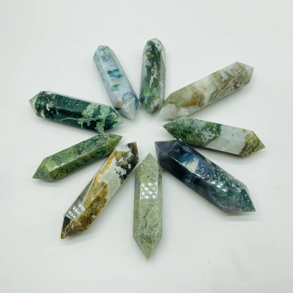 Moss Agate Double Point Tower Wholesale - Image 3