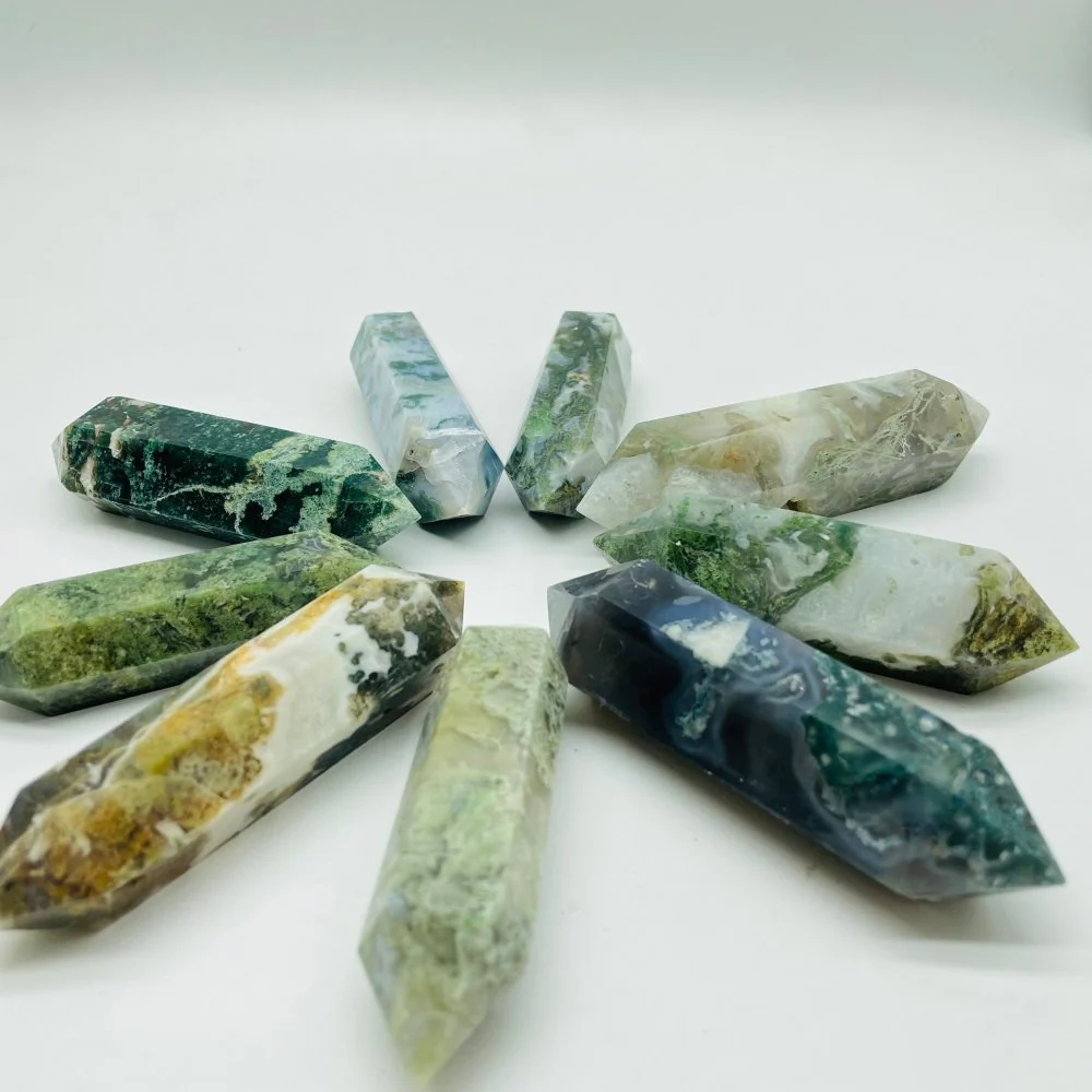 Moss Agate Double Point Tower Wholesale - Image 4