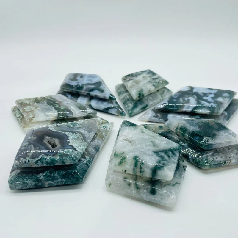 Moss Agate Double Rhombus Shaped Carving Wholesale - Image 2
