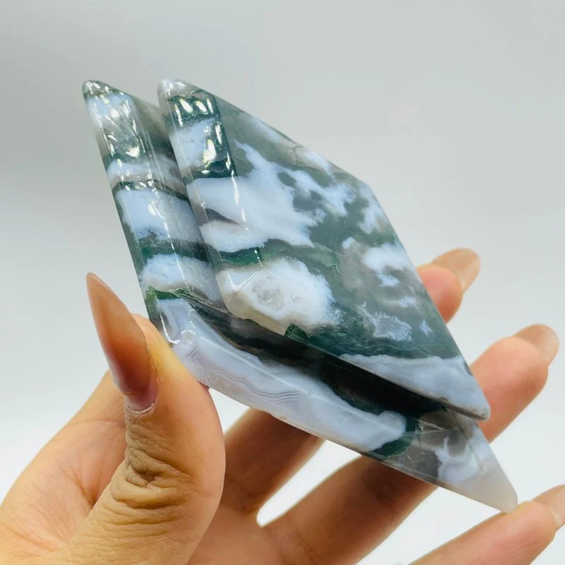 Moss Agate Double Rhombus Shaped Carving Wholesale - Image 3