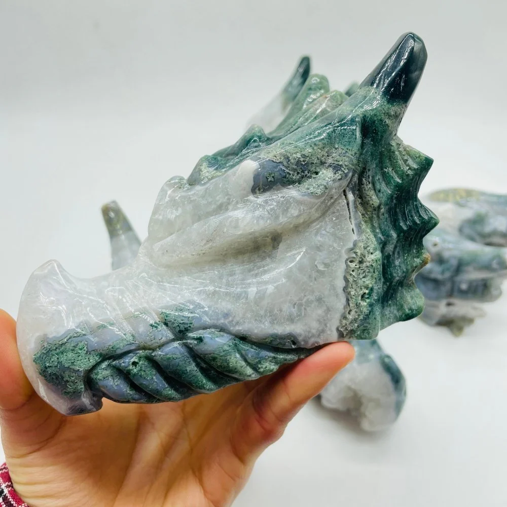 5 Pieces Large Moss Agate Dragon Head Carving - Image 4