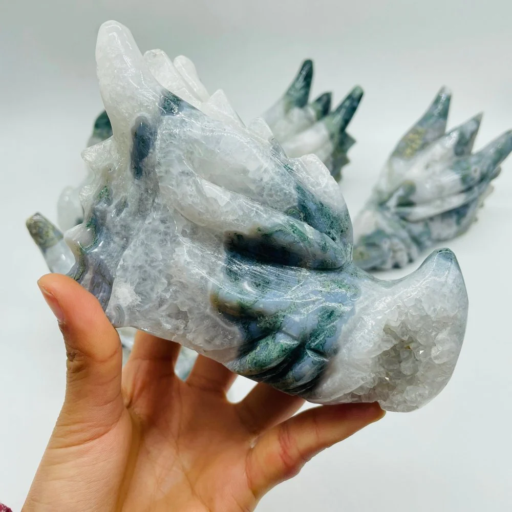 5 Pieces Large Moss Agate Dragon Head Carving - Image 5