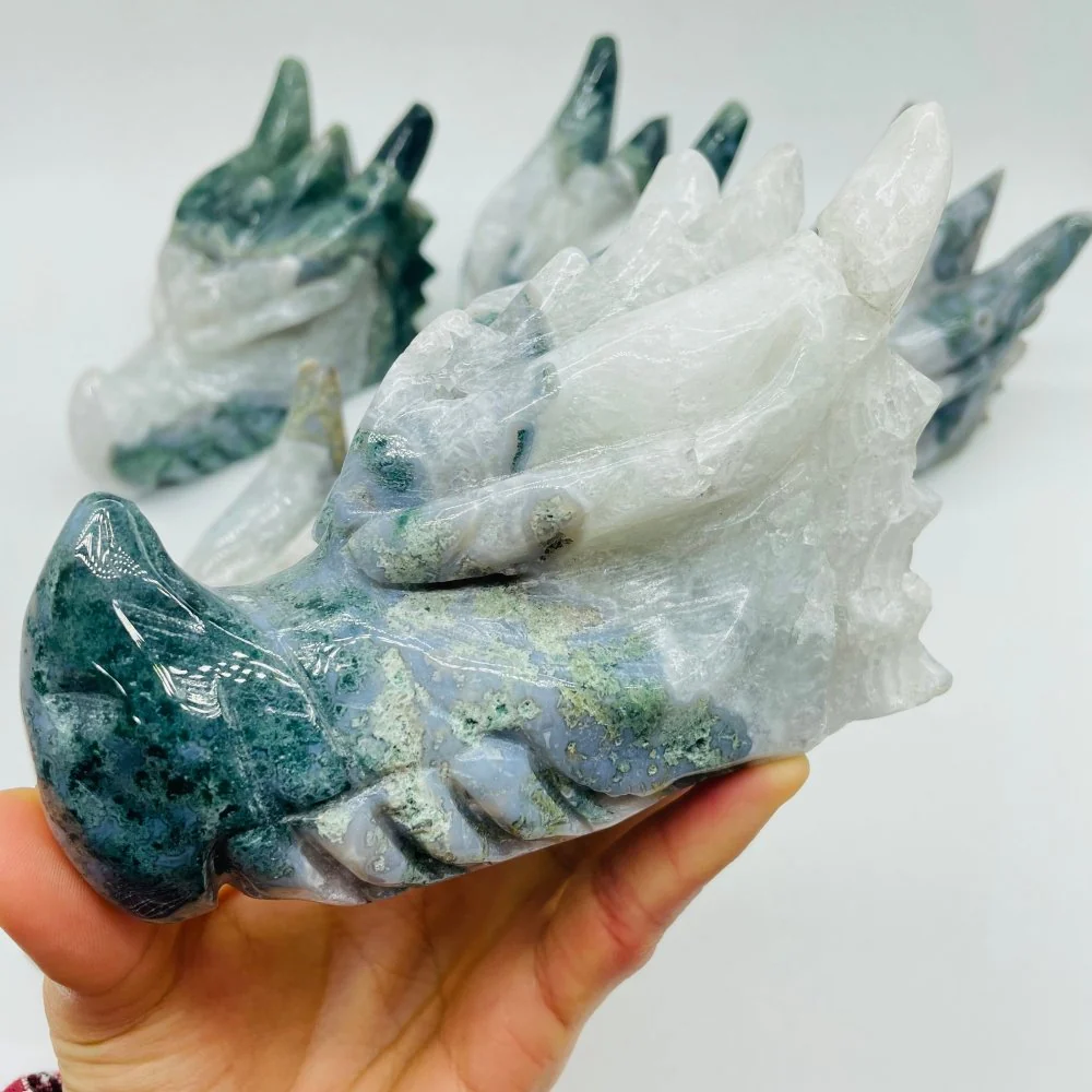 5 Pieces Large Moss Agate Dragon Head Carving - Image 6