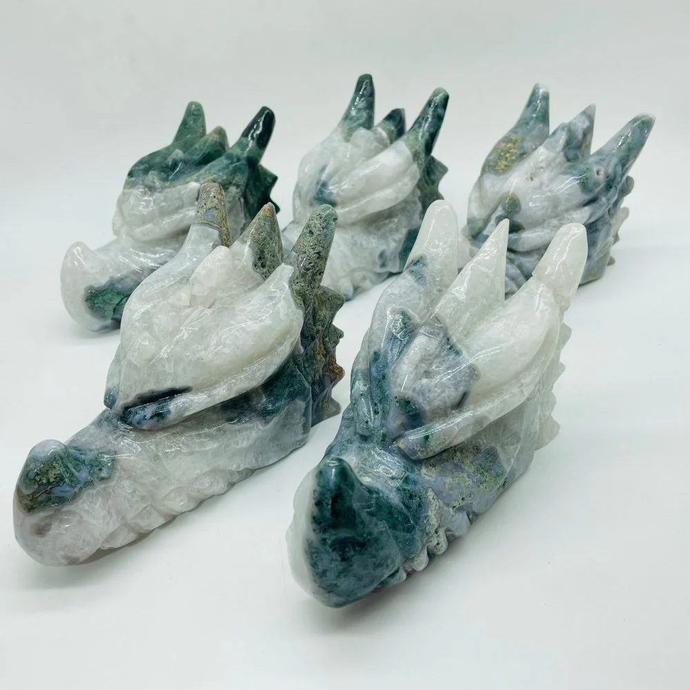 5 Pieces Large Moss Agate Dragon Head Carving - Image 7