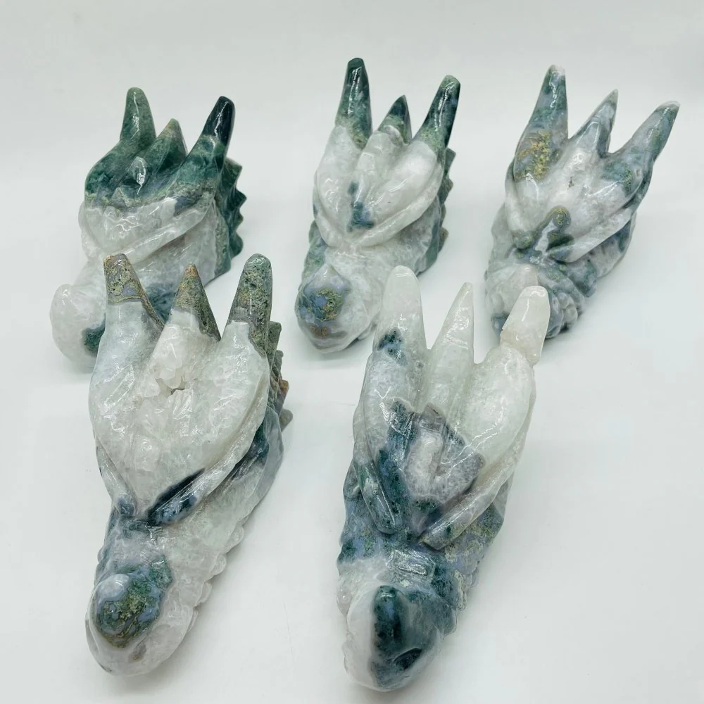 5 Pieces Large Moss Agate Dragon Head Carving - Image 8