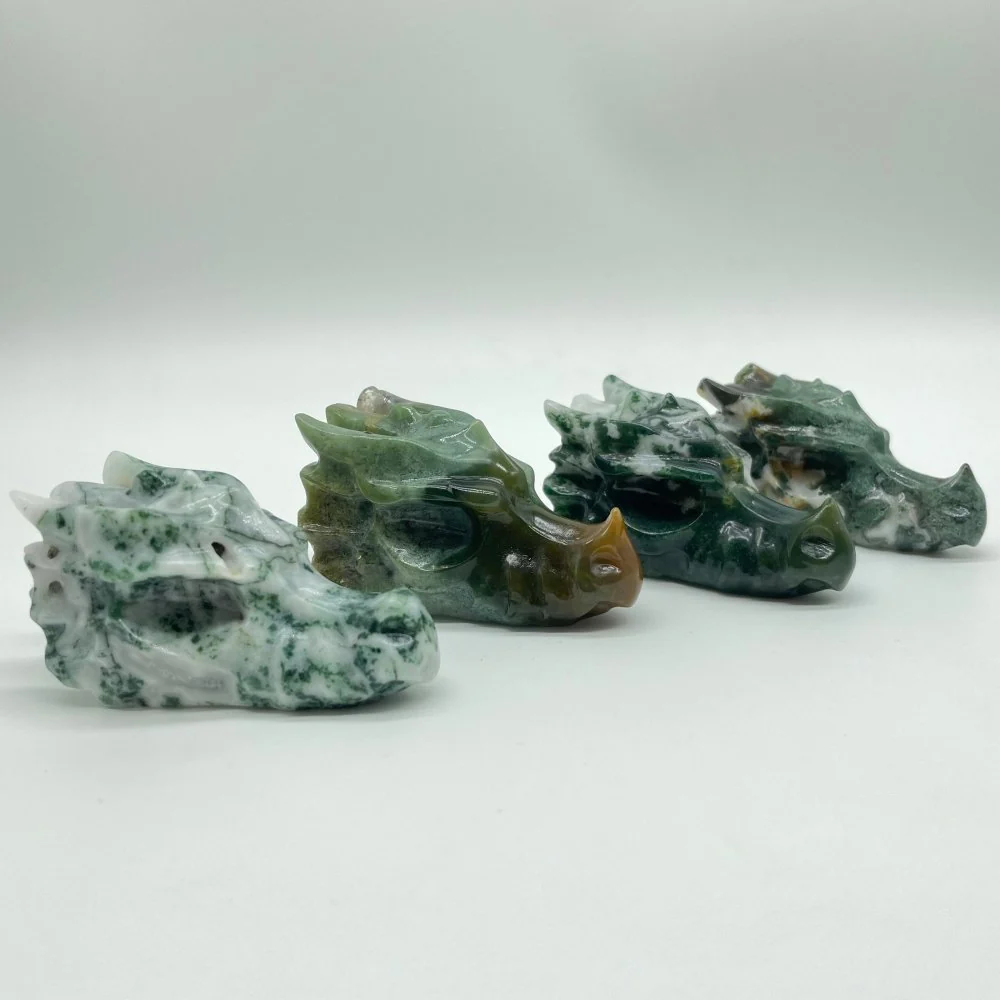 Moss Agate Dragon Head Carving Wholesale - Image 3