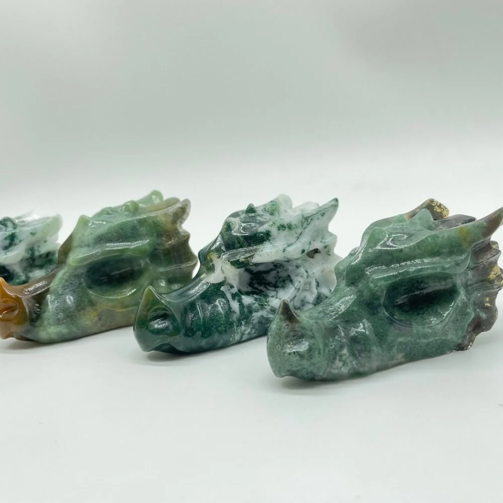 Moss Agate Dragon Head Carving Wholesale - Image 4