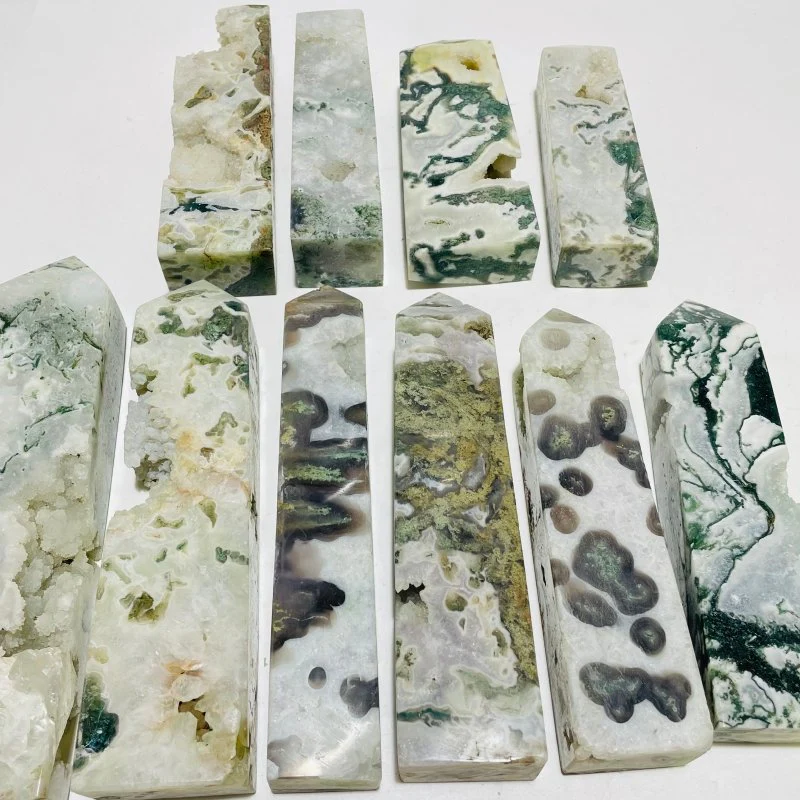 10 Pieces Large Moss Agate Druzy Four-Sided Points - Image 2