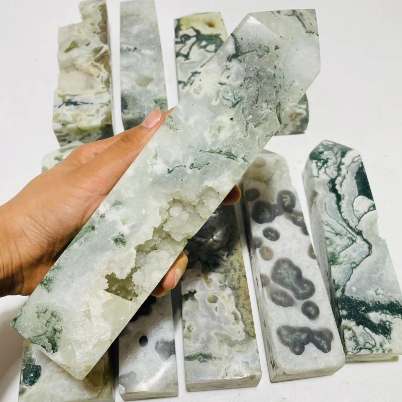 10 Pieces Large Moss Agate Druzy Four-Sided Points - Image 3