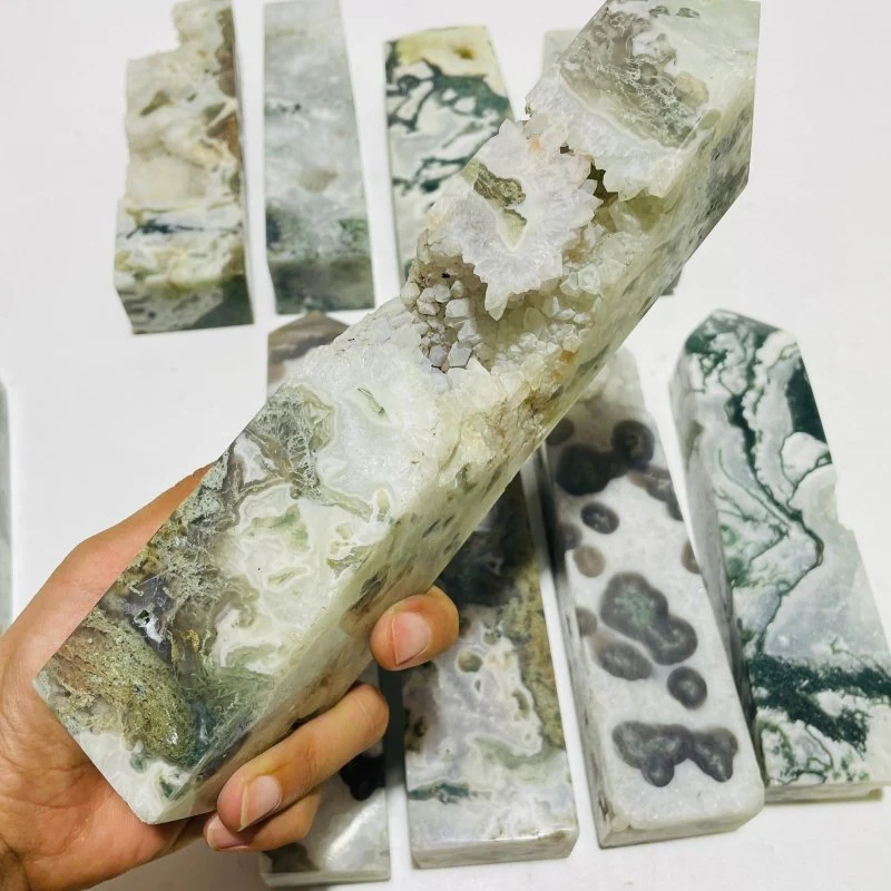 10 Pieces Large Moss Agate Druzy Four-Sided Points - Image 4