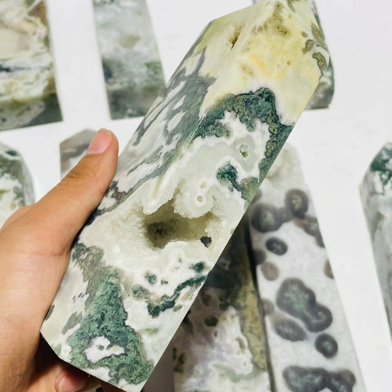 10 Pieces Large Moss Agate Druzy Four-Sided Points - Image 5