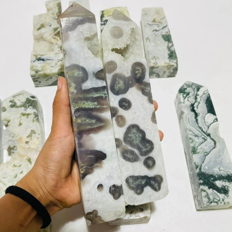 10 Pieces Large Moss Agate Druzy Four-Sided Points - Image 7