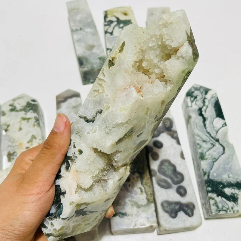 10 Pieces Large Moss Agate Druzy Four-Sided Points - Image 8