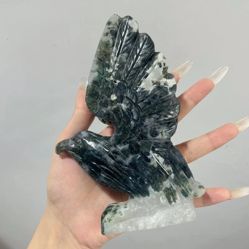2 Pieces Moss Agate Eagle Carving - Image 3