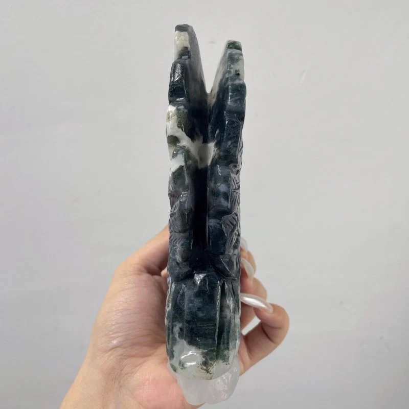 2 Pieces Moss Agate Eagle Carving - Image 4