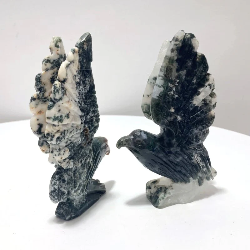 2 Pieces Moss Agate Eagle Carving - Image 5
