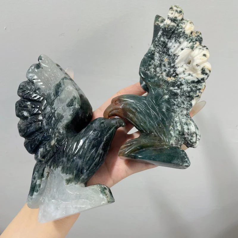 2 Pieces Moss Agate Eagle Carving - Image 6