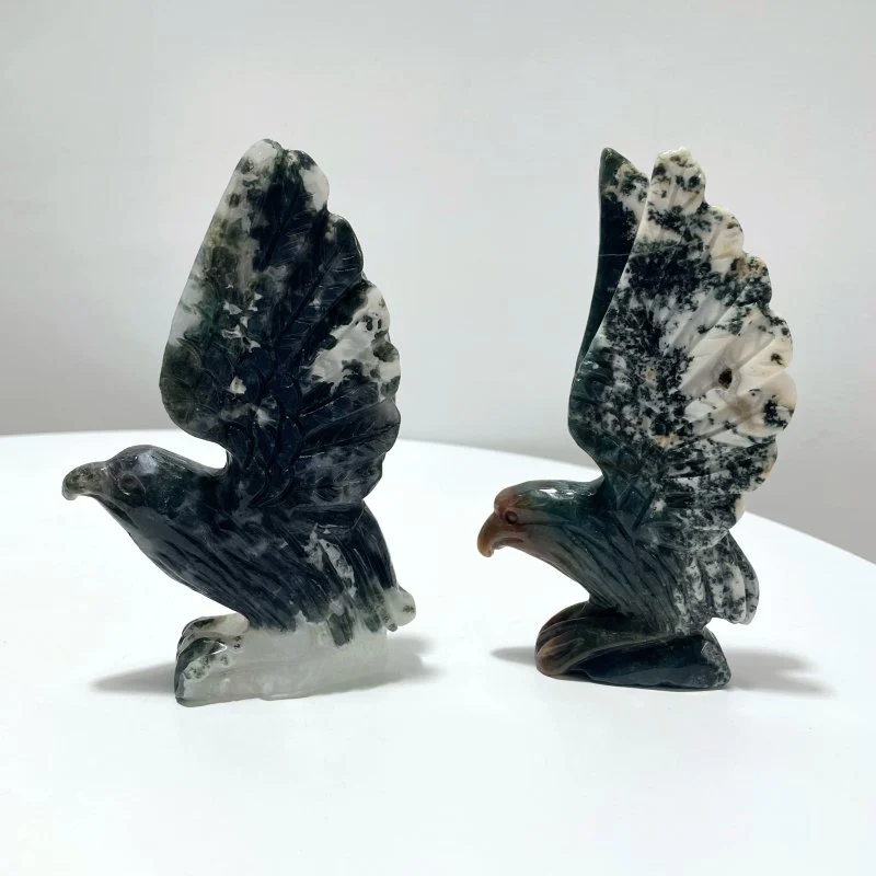 2 Pieces Moss Agate Eagle Carving - Image 7