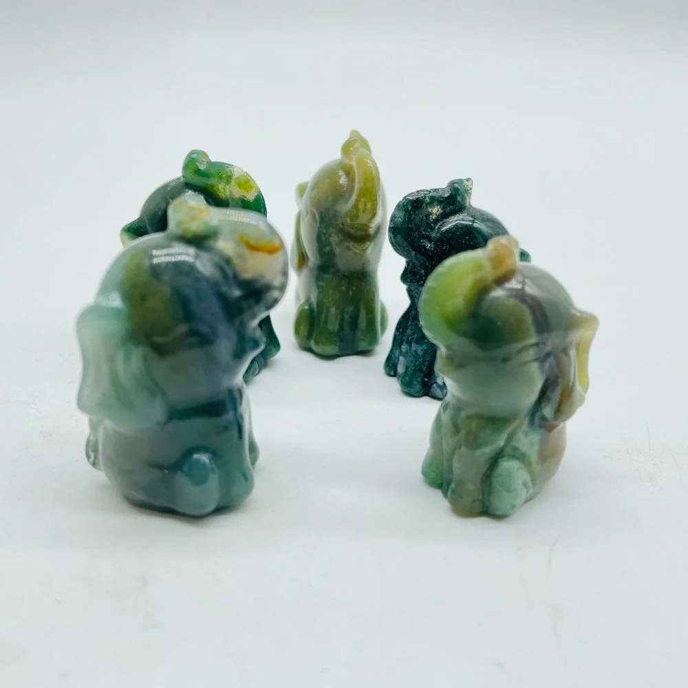 Moss Agate Elephant Crystals Carving Wholesale - Image 3