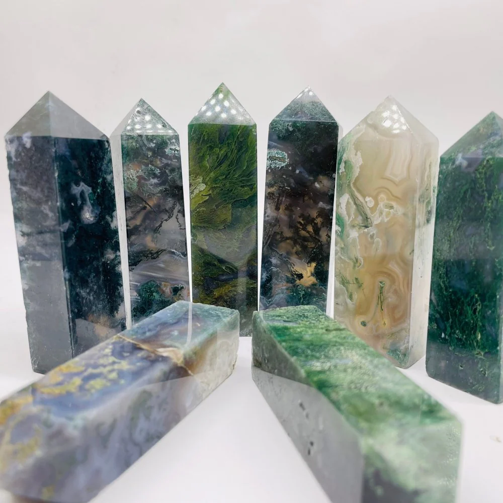 Moss Agate Four-Sided Tower Point Wholesale - Image 2