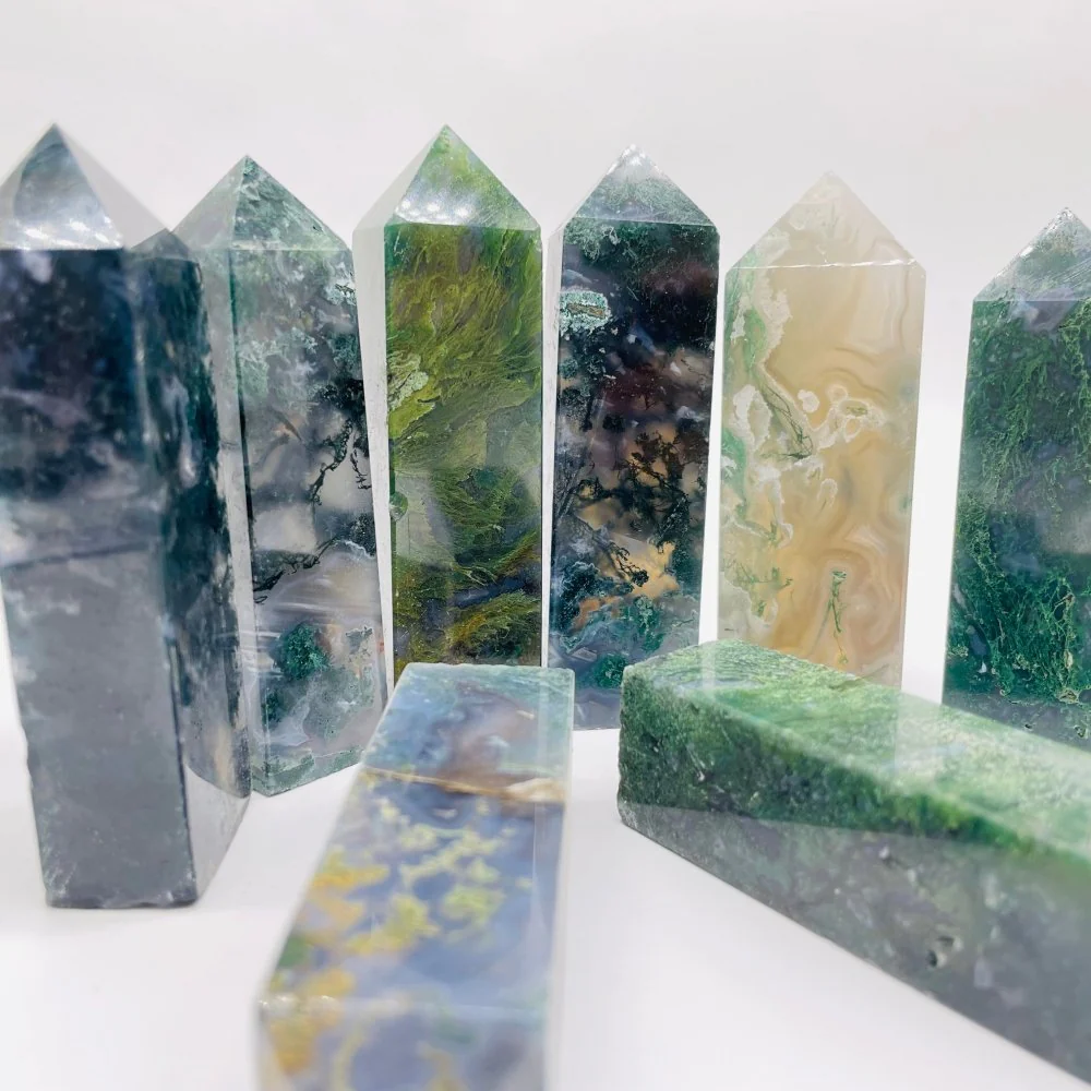 Moss Agate Four-Sided Tower Point Wholesale - Image 3