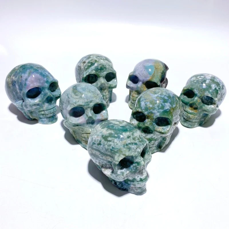 7 Pieces Moss Agate Skull Carving