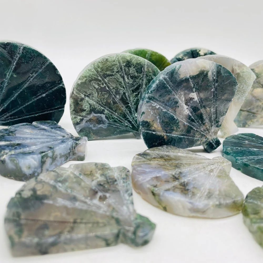 Moss Agate Ginkgo Leaves Carving Wholesale - Image 2