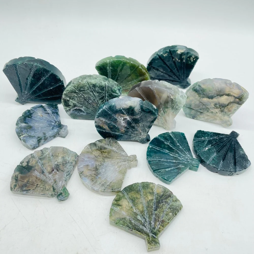 Moss Agate Ginkgo Leaves Carving Wholesale - Image 3