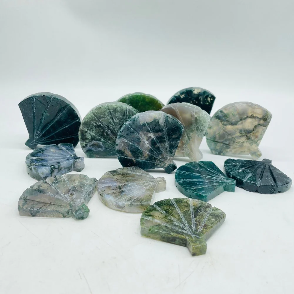 Moss Agate Ginkgo Leaves Carving Wholesale - Image 6