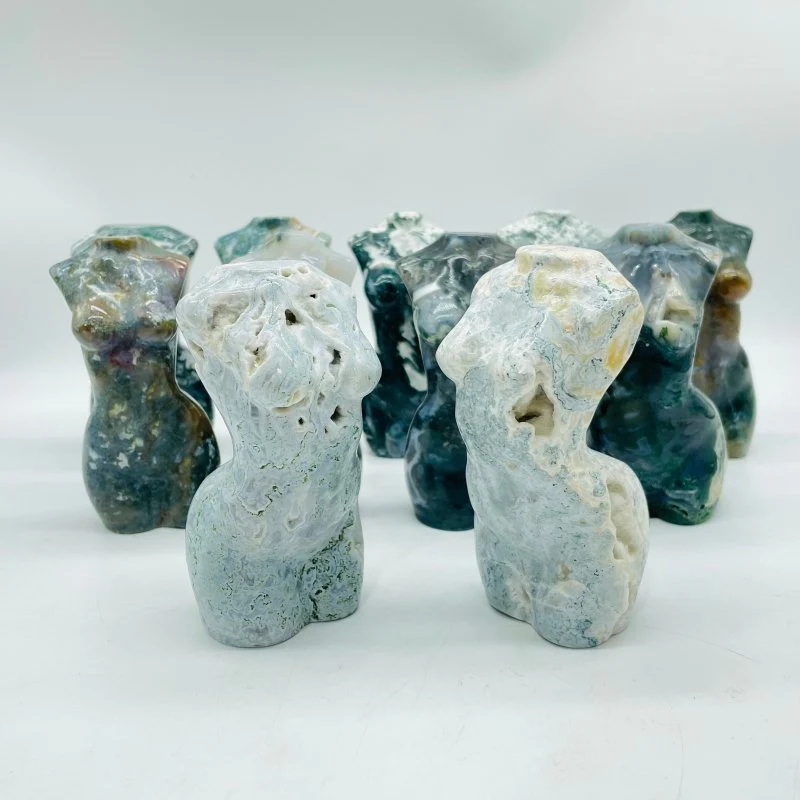 11 Pieces 4in Moss Agate Goddess Carving - Image 2