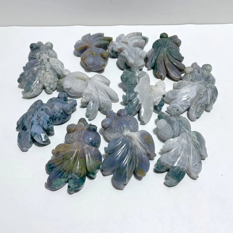 11 Pieces Moss Agate Goldfish Carving