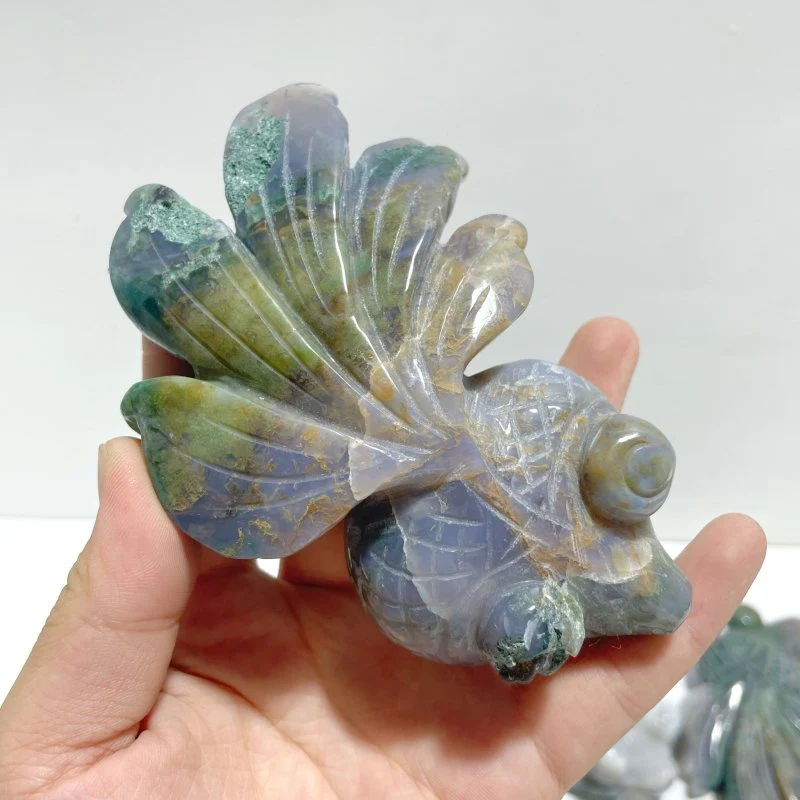 11 Pieces Moss Agate Goldfish Carving - Image 2